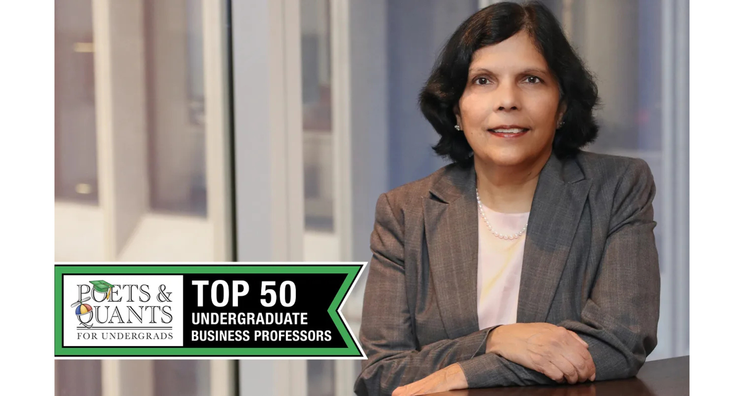 Professor Reena Aggarwal is shown, with a graphic in the bottom left corner that includes the Poets&Quants logo and the words 